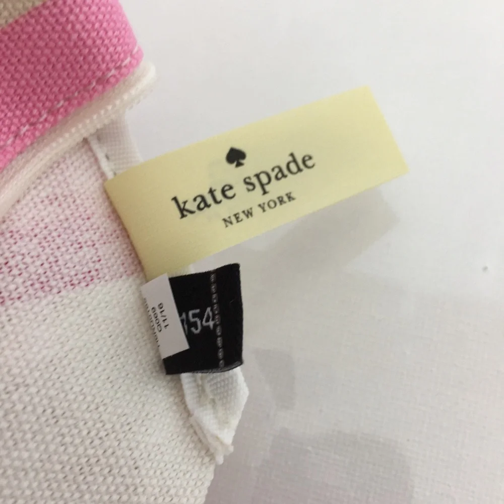 Kate Spade Pink Multi Striped Cosmetic Bag Makeup Zipper Bag Cotton Canvas NWOT